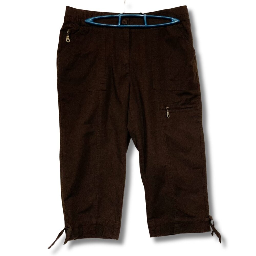 ALIA PETITES Dark brown cargo capri pants ~ Stretchy cropped SMALL MEDIUM sz 8P